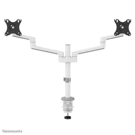 NEOMOUNTS SCREEN DESK MOUNT FOR TWO MONITORS, WHITE (CLAMP+GROMMET)