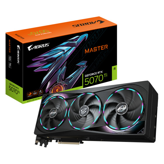 AORUS GeForce RTX 5070 Ti MASTER 16G Graphics Card - 16GB GDDR7, 256bit, PCI-E 5.0, 2670 MHz Core Clock, 3 x DP 2.1a, 1 x HDMI 2.1b, NVIDIA DLSS 4, GV-N507TAORUS M-16GD