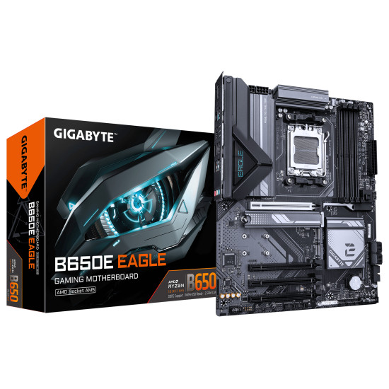 B650E EAGLE Motherboard - AMD Ryzen 9000 Series CPUs, 8+2+2 Phases VRM, up to 8200MHz DDR5 (OC), 1xPCIe 5.0 + 2xPCIe 4.0 M.2, 2.5GbE LAN, USB 3.2 Gen 2