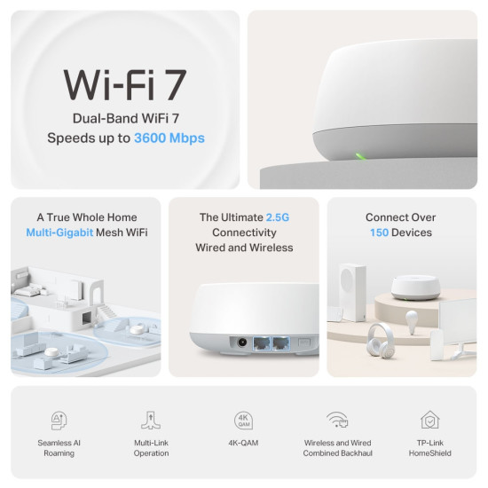 TP-Link DECO BE25(3-PACK) mesh wi-fi system Dual-band (2.4 GHz / 5 GHz) Wi-Fi 7 (802.11be) White 2 Internal TP-Link DECO BE25(3-PACK) mesh wi-fi system Dual-band (2.4 GHz / 5 GHz) Wi-Fi 7 (802.11be) White 2 Internal