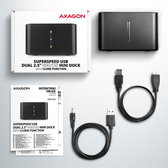 Axagon ADSA-D25 storage drive docking station USB 3.2 Gen 1 (3.1 Gen 1) Type micro-B Black Axagon ADSA-D25 storage drive docking station USB 3.2 Gen 1 (3.1 Gen 1) Type micro-B Black