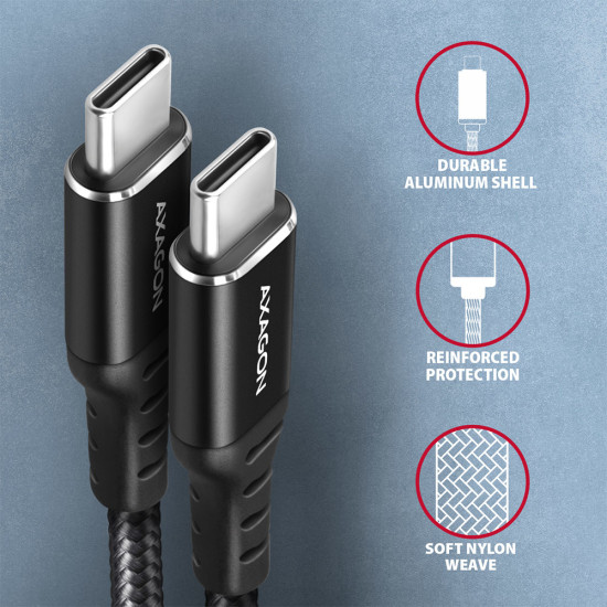 CABLE USB-C TO USB-C 3M 60W/HQ BLACK BUCM-CM30AB AXAGON CABLE USB-C TO USB-C 3M 60W/HQ BLACK BUCM-CM30AB AXAGON