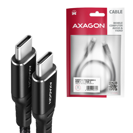 CABLE USB-C TO USB-C 3M 60W/HQ BLACK BUCM-CM30AB AXAGON CABLE USB-C TO USB-C 3M 60W/HQ BLACK BUCM-CM30AB AXAGON