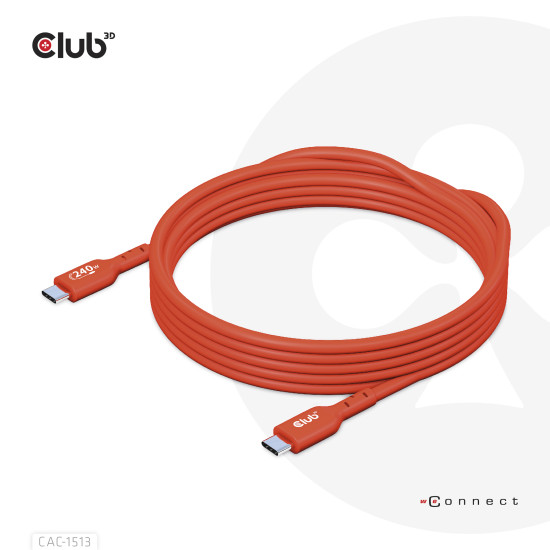 CLUB3D USB2 Type-C Bi-Directional USB-IF Certified Cable Data 480Mb, PD 240W(48V/5A) EPR M/M 3m / 9.84 ft CLUB3D USB2 Type-C Bi-Directional USB-IF Certified Cable Data 480Mb, PD 240W(48V/5A) EPR M/M 3m / 9.84 ft
