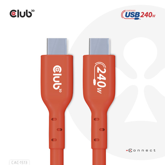 CLUB3D USB2 Type-C Bi-Directional USB-IF Certified Cable Data 480Mb, PD 240W(48V/5A) EPR M/M 3m / 9.84 ft CLUB3D USB2 Type-C Bi-Directional USB-IF Certified Cable Data 480Mb, PD 240W(48V/5A) EPR M/M 3m / 9.84 ft