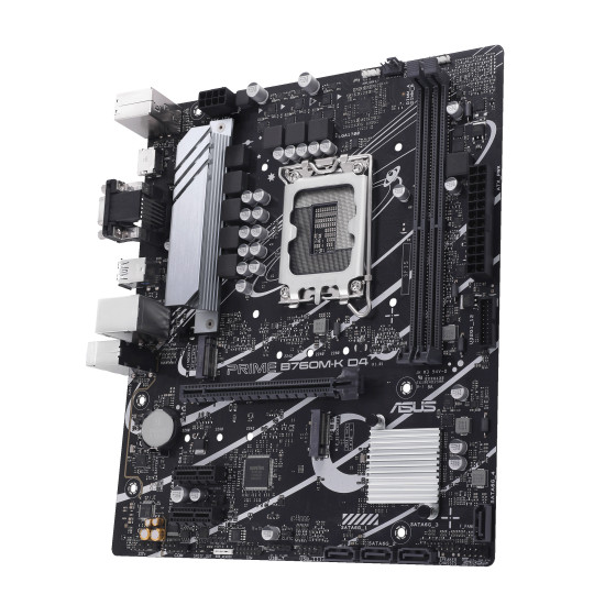 Mainboard|ASUS|Intel B760 Express|LGA1700|Micro-ATX|Memory DDR4|Memory slots 2|2xPCI-Express 4.0 1x|1xPCI-Express 4.0 16x|2xM.2|1x15pin D-sub|1xHDMI|2xUSB 2.0|4xUSB 3.2|1xPS/2|1xRJ45|3xAudio port|PRIMEB760M-KD4 Mainboard|ASUS|Intel B760 Express|LGA1700|Micro-ATX|Memory DDR4|Memory slots 2|2xPCI-Express 4.0 1x|1xPCI-Express 4.0 16x|2xM.2|1x15pin D-sub|1xHDMI|2xUSB 2.0|4xUSB 3.2|1xPS/2|1xRJ45|3xAudio port|PRIMEB760M-KD4