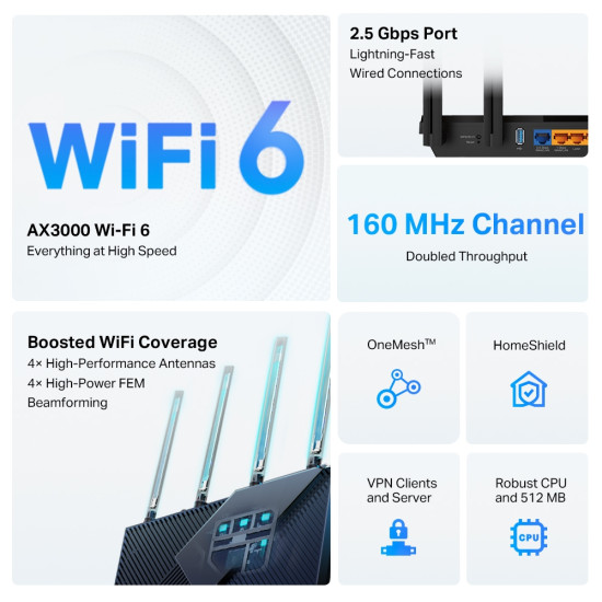 TP-Link Archer AX3000 Multi-Gigabit Wi-Fi 6 Router with 2.5G Port TP-Link Archer AX3000 Multi-Gigabit Wi-Fi 6 Router with 2.5G Port