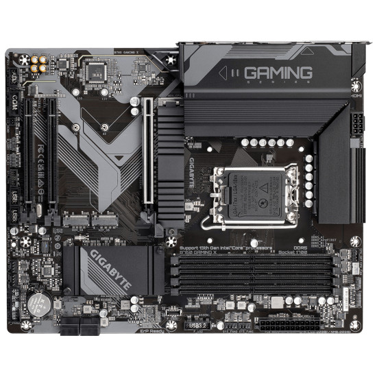 Mainboard|GIGABYTE|Intel B760 Express|LGA1700|ATX|Memory DDR5|Memory slots 4|2xPCI-Express 3.0 16x|1xPCI-Express 4.0 16x|3xM.2|1xHDMI|1xDisplayPort|5xUSB 2.0|2xUSB 3.2|1xUSB-C|1xRJ45|6xAudio port|B760GAMINGX Mainboard|GIGABYTE|Intel B760 Express|LGA1700|ATX|Memory DDR5|Memory slots 4|2xPCI-Express 3.0 16x|1xPCI-Express 4.0 16x|3xM.2|1xHDMI|1xDisplayPort|5xUSB 2.0|2xUSB 3.2|1xUSB-C|1xRJ45|6xAudio port|B760GAMINGX