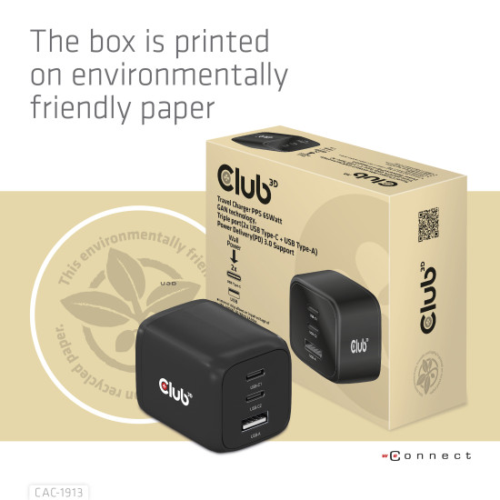 CLUB3D CAC-1913EU Travel Charger 65W GaN CLUB3D CAC-1913EU Travel Charger 65W GaN
