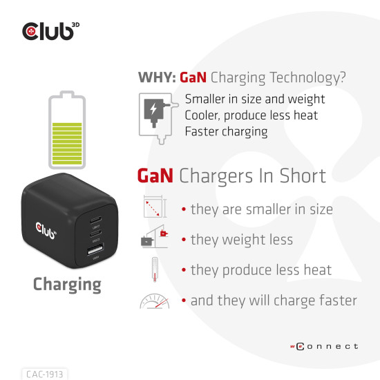 CLUB3D CAC-1913EU Travel Charger 65W GaN CLUB3D CAC-1913EU Travel Charger 65W GaN