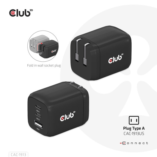 CLUB3D CAC-1913EU Travel Charger 65W GaN CLUB3D CAC-1913EU Travel Charger 65W GaN