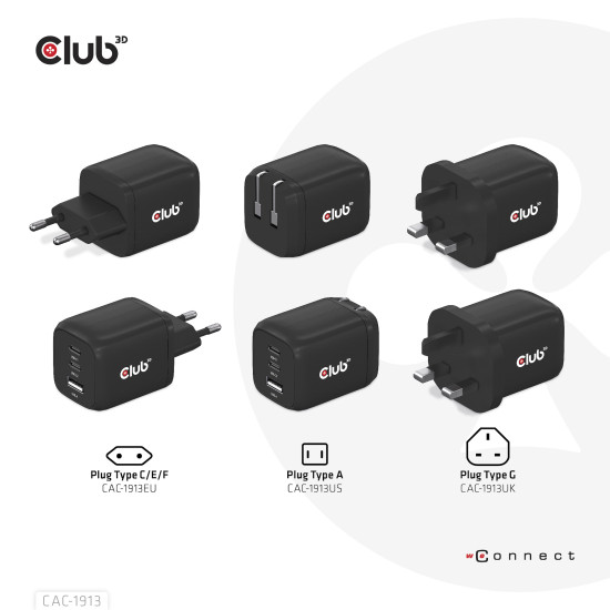 CLUB3D CAC-1913EU Travel Charger 65W GaN CLUB3D CAC-1913EU Travel Charger 65W GaN