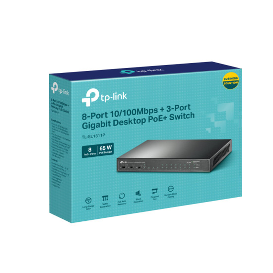 TP-Link 8-Port 10/100Mbps + 3-Port Gigabit Desktop Switch with 8-Port PoE+ TP-Link 8-Port 10/100Mbps + 3-Port Gigabit Desktop Switch with 8-Port PoE+