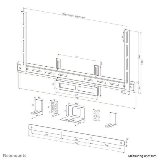Neomounts AV2-500BL Videobar kit 43-110" - VESA - max 10 kg - universal Neomounts AV2-500BL Videobar kit 43-110" - VESA - max 10 kg - universal