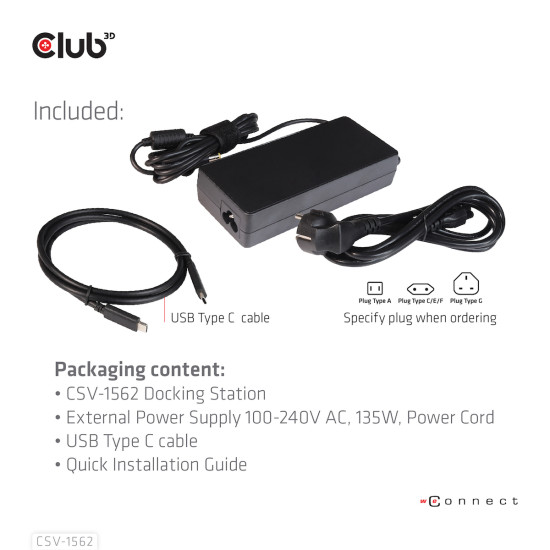 The CSV-1562 is an USB3.2 Gen1 Type-C Universal Triple 4K30Hz Charging Docking Station and is DisplayLink® Certified. The Universal Charging Dock
