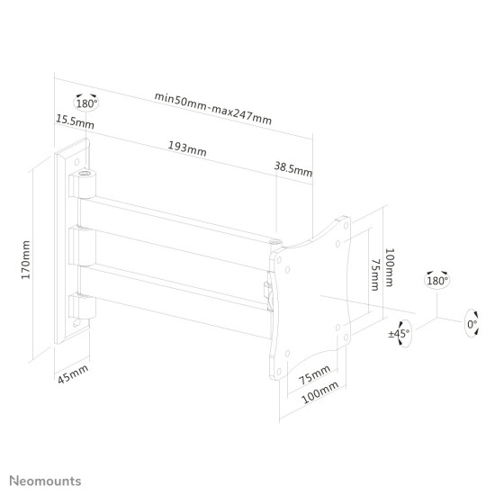 Neomounts FPMA-W820BLACK Monitor/TV mount wall 10-27" - full motion Neomounts FPMA-W820BLACK Monitor/TV mount wall 10-27" - full motion