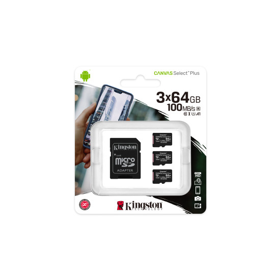 64GB micSDXC Canvas Select Plus 100R A1 C10 Three Pack + Single ADP 64GB micSDXC Canvas Select Plus 100R A1 C10 Three Pack + Single ADP