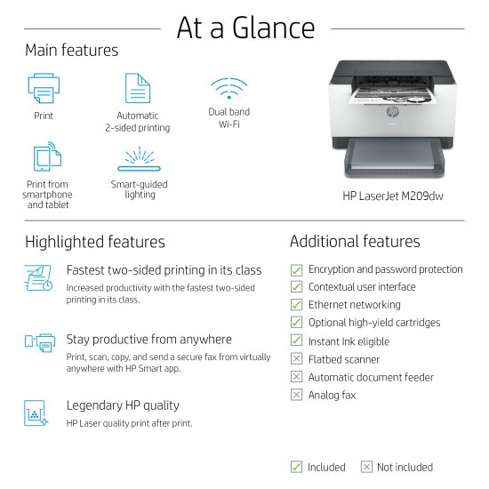 LaserJet M209dw Wireless Black and white Printer, Duplex LaserJet M209dw Wireless Black and white Printer, Duplex