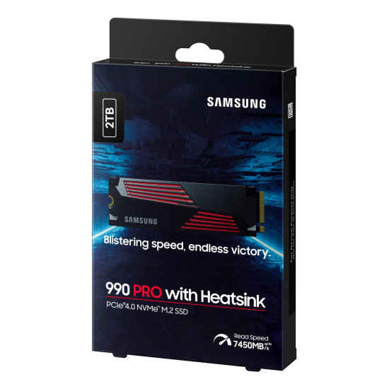 SSD|SAMSUNG|990 PRO with Heatsink|2TB|M.2|PCIE|NVMe|MLC|Write speed 6900 MBytes/sec|Read speed 7450 MBytes/sec|2.3mm|TBW 1200 TB|MTBF 1500000 hours|MZ-V9P2T0CW