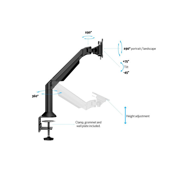 M VESA Gas Lift Arm Desk or Wall Basic Black HD M VESA Gas Lift Arm Desk or Wall Basic Black HD