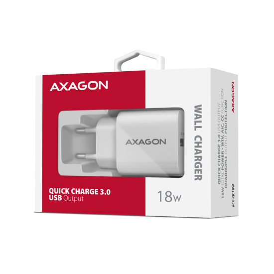 MOBILE CHARGER WALL USB 18W/1PORT WHITE ACU-QC18W AXAGON MOBILE CHARGER WALL USB 18W/1PORT WHITE ACU-QC18W AXAGON