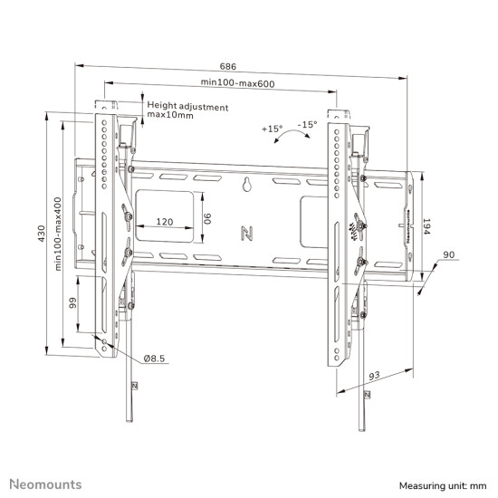 Neomounts WL35-750BL16 Heavy duty wall mount 42-86" - tilt - lockable - fast installation - TÜV