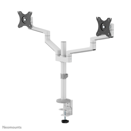 NEOMOUNTS SCREEN DESK MOUNT FOR TWO MONITORS, WHITE (CLAMP+GROMMET)