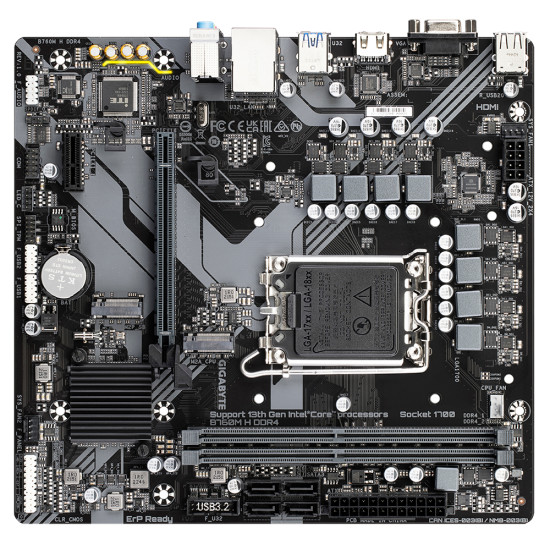 Mainboard|GIGABYTE|Intel B760 Express|LGA1700|Micro-ATX|Memory DDR4|Memory slots 2|1xPCI-Express 3.0 1x|1xPCI-Express 4.0 16x|2xM.2|1x15pin D-sub|1xHDMI|1xAudio-In|1xAudio-Out|1xMicrophone|2xUSB 2.0|4xUSB 3.2|1xRJ45|B760MHDDR4 Mainboard|GIGABYTE|Intel B760 Express|LGA1700|Micro-ATX|Memory DDR4|Memory slots 2|1xPCI-Express 3.0 1x|1xPCI-Express 4.0 16x|2xM.2|1x15pin D-sub|1xHDMI|1xAudio-In|1xAudio-Out|1xMicrophone|2xUSB 2.0|4xUSB 3.2|1xRJ45|B760MHDDR4