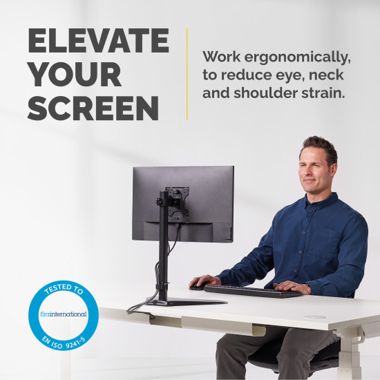 Fellowes Seasa Single Monitor Arm - Freestanding Monitor Mount for 8KG 32 inch Screens - Ergonomic Adjustable Monitor Arm - Tilt 45° Pan 120° Rotation 360°, VESA 75 x 75/100 x 100 - Black Fellowes Seasa Single Monitor Arm - Freestanding Monitor Mount for 8KG 32 inch Screens - Ergonomic Adjustable Monitor Arm - Tilt 45° Pan 120° Rotation 360°, VESA 75 x 75/100 x 100 - Black