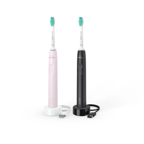 Philips 3100 series HX3675/15 2-pack sonic electric toothbrushes - black & pink Philips 3100 series HX3675/15 2-pack sonic electric toothbrushes - black & pink