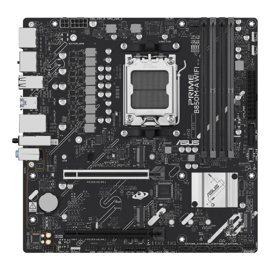 Mainboard|ASUS|AMD B850|SAM5|Micro-ATX|Memory DDR5|Memory slots 4|1xPCI-Express 4.0 16x|1xPCI-Express 5.0 16x|3xM.2|1xHDMI|2xDisplayPort|4xUSB 2.0|4xUSB 3.2|1xRJ45|3xAudio port|PRIMEB850M-AWIFI Mainboard|ASUS|AMD B850|SAM5|Micro-ATX|Memory DDR5|Memory slots 4|1xPCI-Express 4.0 16x|1xPCI-Express 5.0 16x|3xM.2|1xHDMI|2xDisplayPort|4xUSB 2.0|4xUSB 3.2|1xRJ45|3xAudio port|PRIMEB850M-AWIFI