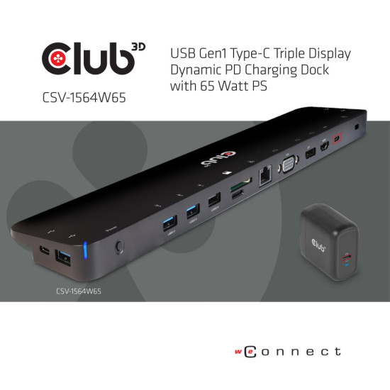 UNIVERSAL USB Gen1 Type-C Triple Display Dynamic PD Charging Dock with 65 Watt PS ( VGA, HDMI, DP, ETHERNET)