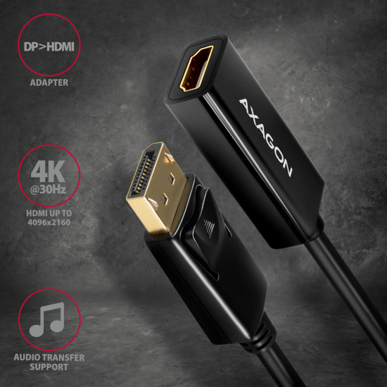 Axagon RVD-HI14N video cable adapter 0.18 m DisplayPort HDMI Black Axagon RVD-HI14N video cable adapter 0.18 m DisplayPort HDMI Black