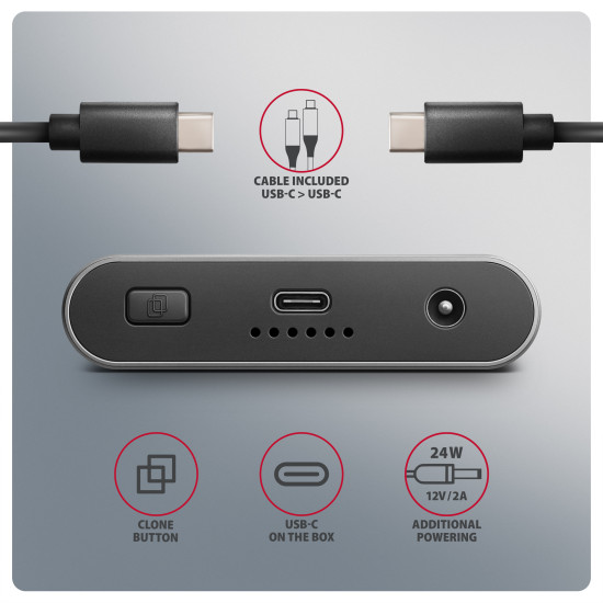 AXAGON EEM2-20GD USB-C 20Gbps Dual M.2 NVMe SSD CLONE MASTER Enclosure