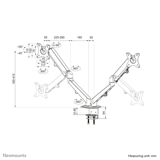 Neomounts DS70-700BL2 Monitor arm 17-27" - gas spring Neomounts DS70-700BL2 Monitor arm 17-27" - gas spring