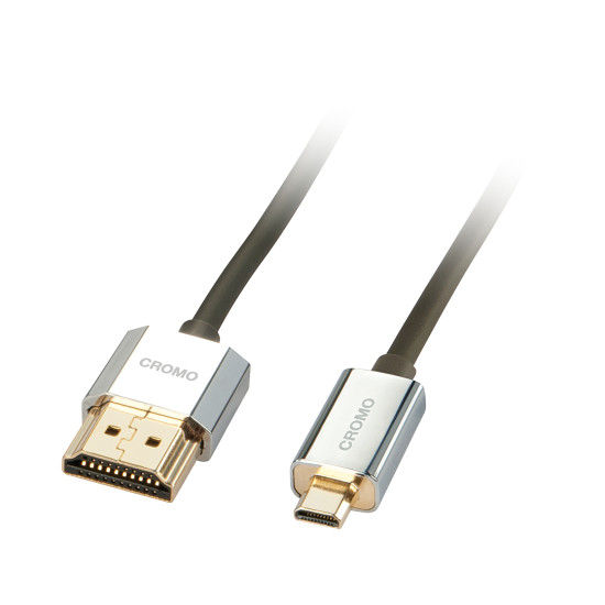 Lindy 0.5m CROMO Slim High Speed HDMI to Micro HDMI Cable with Ethernet Lindy 0.5m CROMO Slim High Speed HDMI to Micro HDMI Cable with Ethernet