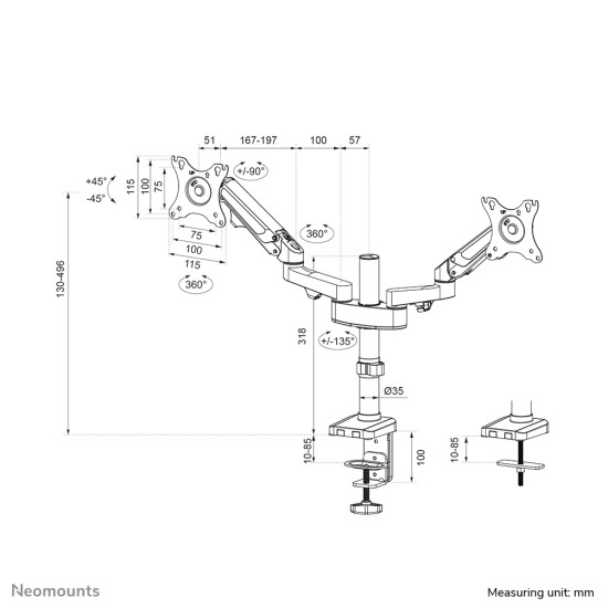 Neomounts DS70-750BL2 Monitor arm 17-27" - gas spring Neomounts DS70-750BL2 Monitor arm 17-27" - gas spring
