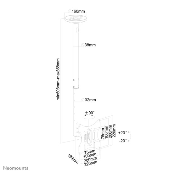 Neomounts FPMA-C060BLACK Monitor/TV mount ceiling 10-40" - h 60-85 cm Neomounts FPMA-C060BLACK Monitor/TV mount ceiling 10-40" - h 60-85 cm