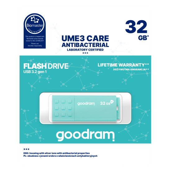 Goodram UME3 USB flash drive 32 GB USB Type-A 3.2 Gen 1 (3.1 Gen 1) Turquoise Goodram UME3 USB flash drive 32 GB USB Type-A 3.2 Gen 1 (3.1 Gen 1) Turquoise