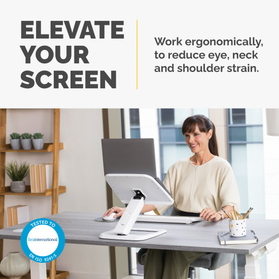 Fellowes Laptop Stand for Desk - Hana LT Laptop Stand for the Home and Office - Adjustable Laptop Stand with 3 Height Adjustments - Max Monitor Size 19", Max Weight 4.5KG - White Fellowes Laptop Stand for Desk - Hana LT Laptop Stand for the Home and Office - Adjustable Laptop Stand with 3 Height Adjustments - Max Monitor Size 19", Max Weight 4.5KG - White