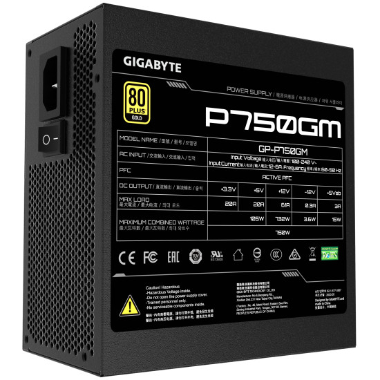 Power Supply|GIGABYTE|GP-P750GM|750 Watts|Efficiency 80 PLUS GOLD|PFC Active|MTBF 100000 hours|GP-P750GM Power Supply|GIGABYTE|GP-P750GM|750 Watts|Efficiency 80 PLUS GOLD|PFC Active|MTBF 100000 hours|GP-P750GM