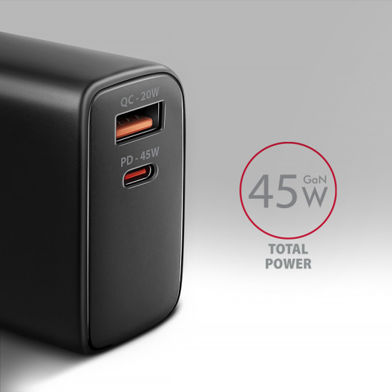 Axagon ACU-PQ45 QC 3.0, 4.0/AFC/FCP/PPS/PD, 45W, schwarz - Netzladegerät mit USB-A und USB-C Schnittstelle Mobile phone, Smartphone, Smartwatch, Tablet, Universal Black AC Fast charging Indoor Axagon ACU-PQ45 QC 3.0, 4.0/AFC/FCP/PPS/PD, 45W, schwarz - Netzladegerät mit USB-A und USB-C Schnittstelle Mobile phone, Smartphone, Smartwatch, Tablet, Universal Black AC Fast charging Indoor