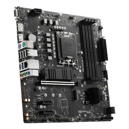 Mainboard|MSI|Intel B760 Express|LGA1700|Micro-ATX|Memory DDR5|Memory slots 4|2xPCI-Express 1x|1xPCI-Express 16x|2xM.2|1x15pin D-sub|1xHDMI|1xDisplayPort|4xUSB 2.0|1xUSB 3.2|1xUSB-C|2xPS/2|1xRJ45|3xAudio port|PROB760M-P