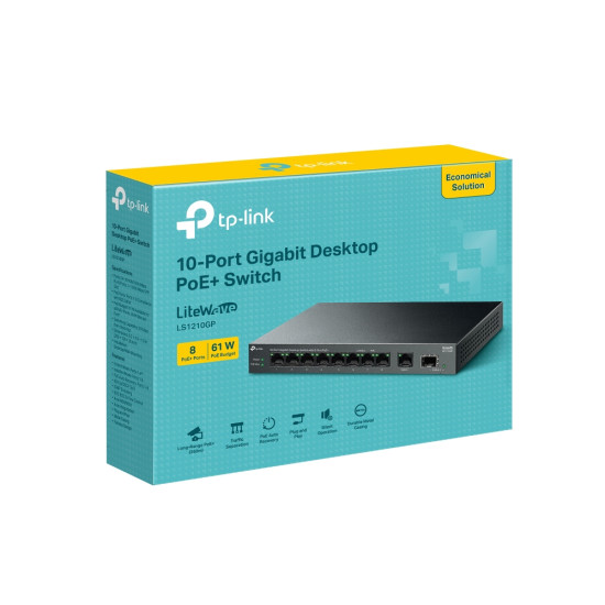 Switch|TP-LINK|LS1210GP|9x10Base-T / 100Base-TX / 1000Base-T|1xSFP|PoE+ ports 8|LS1210GP Switch|TP-LINK|LS1210GP|9x10Base-T / 100Base-TX / 1000Base-T|1xSFP|PoE+ ports 8|LS1210GP