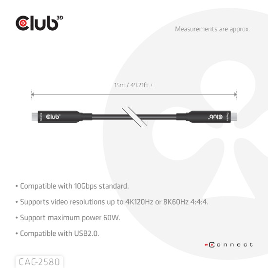 15M Full-Feature USB-C® Cable / 49.21ft 8K60Hz 10Gbps 60W