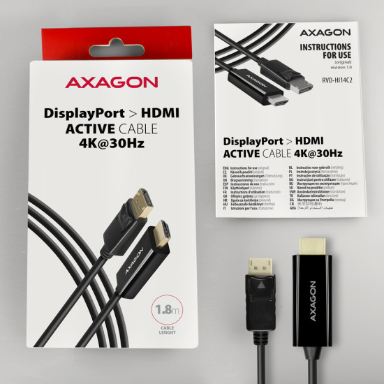 Axagon RVD-HI14C2 video cable adapter 1.8 m HDMI Type A (Standard) DisplayPort Black Axagon RVD-HI14C2 video cable adapter 1.8 m HDMI Type A (Standard) DisplayPort Black