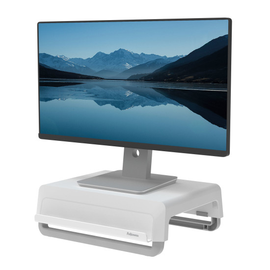 Fellowes Computer Monitor Stand with 3 Height Adjustments - Breyta Monitor Riser with Cable Management - Ergonomic Adjustable Monitor Stand for Computers - Max Weight 15KG - White Fellowes Computer Monitor Stand with 3 Height Adjustments - Breyta Monitor Riser with Cable Management - Ergonomic Adjustable Monitor Stand for Computers - Max Weight 15KG - White