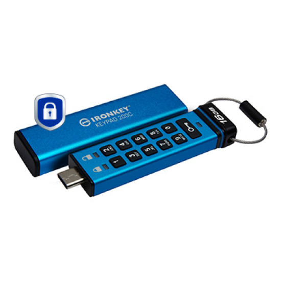 16GB USB-C IronKey Keypad 200C, FIPS 140-3 Lvl 3 AES-256