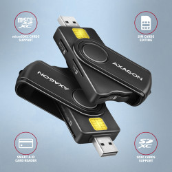 Axagon Compact travel USB-A + USB-C contact Smart / ID card and SD / microSD / SIM card reader.