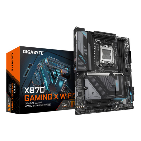 GIGABYTE X870 GAMING X WIFI7 Motherboard - Supports AMD Ryzen 9000 CPUs, 16+2+2 phases VRM, up to 8000MHz DDR5 (OC), 1xPCIe 5.0 + 2xPCIe 4.0, Wi-Fi 7, 2.5GbE LAN, USB 4 GIGABYTE X870 GAMING X WIFI7 Motherboard - Supports AMD Ryzen 9000 CPUs, 16+2+2 phases VRM, up to 8000MHz DDR5 (OC), 1xPCIe 5.0 + 2xPCIe 4.0, Wi-Fi 7, 2.5GbE LAN, USB 4